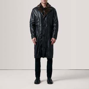 Manteau en cuir noir Cai avec col à revers - Product Image 2