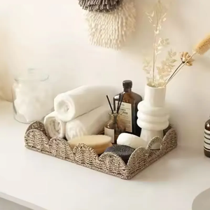 Plateau de rangement rectangulaire en jonc de mer du Vietnam, fait main, design rustique, pour la rentrée scolaire, vente en gros - Product Image 3