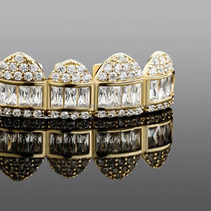 Grillz glacé en or blanc 14 carats personnalisé diamants naturels de clarté VVS taille brillant entièrement étincelants pour mariages cadeaux Hip Hop - Product Image 2