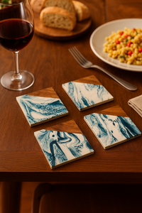 Premium Quality 8mm Epoxy Resin Acacia Wood Coaster <b>Set</b> Unique Natural Wooden Tableware for Home Kitchen for Drinks Beverages - Product Image 3