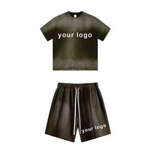 Ensemble T-shirt et short pour homme, collection été 2025, personnalisable avec logo, couleur unie, respirant, impression sérigraphique, 100% coton, style streetwear - Product Image 1