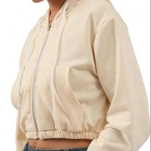 Nouveauté : sweat à capuche court personnalisable pour femme, respirant, séchage rapide, imprimé sérigraphié, tissu tricoté, streetwear du Pakistan - Product Image 1