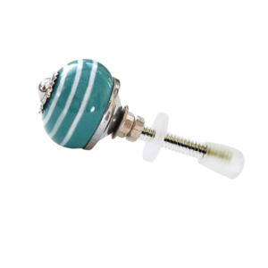 Industrial White Strips Turquoise Ceramic Knobs Drawer Cabinet Handle Pulls for <b>Wardrobe</b> Kitchen Bedroom Living Room Dresser - Product Image 2