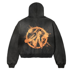 Mens Fashion Oversized Washed Streetwear Distressed <b>Hoodie</b> Vintage <b>Grunge</b> Regular Fit Casual 100% Organic Cotton Fleece - Product Image 3