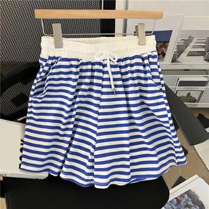 Summer Women T-Shirt Shorts Suit Striped Short Sleeves Round Neck Loose Elastic Waist Ladies Casual Tee Short Pants Suit - Product Image 5