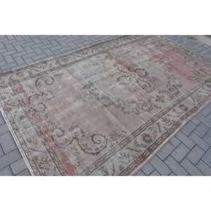 Tapis turc vintage de 5.9x9.7 pieds, rose beige, patchwork, tapis plat en laine tissée pour décorations de salon, support en latex de 4m de largeur - Product Image 2