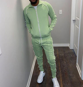 2025 mode nouveau Style col zippé et pantalon personnalisé coton survêtement haute qualité hommes réfléchissant rayure sport survêtements - Product Image 3