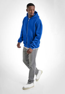 100% coton bleu Royal goutte épaule poids lourd fermeture éclair sweats à capuche Double fermeture éclair Boxy Street wear grande taille sweats à capuche hommes - Product Image 6