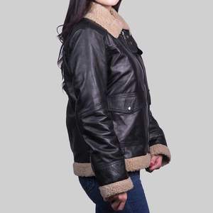 Veste en cuir d'agneau synthétique noir pour femme de qualité supérieure 2026, respirante, personnalisée, veste aviateur, col en fourrure - Product Image 3