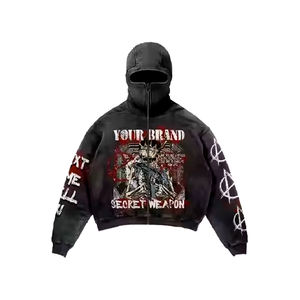 Vente chaude 400 GSM 100% coton polaire Vintage lavé à l'acide motif personnalisé sweat à capuche surdimensionné pour hommes col à capuche de qualité supérieure - Product Image 2