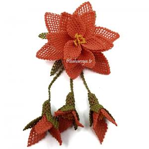 Orange foncé Acrylique Plaqué Alliage de Zinc Motif Floral Broche Aiguille Dentelle Pendule Strass Diamant Zircon Perle-À La Mode - Product Image 1