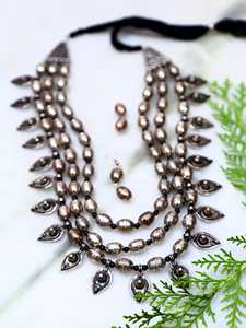 Best Selling High Quality Oxidised <b>Silver</b> Multi Layer Necklace & <b>Earrings</b> <b>Set</b> for Women Traditional Ethnic Jewelry - Product Image 5