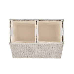 Handwoven Whitewash Water Hyacinth <b>Large</b> Double <b>Laundry</b> Hamper <b>with</b> <b>Lid</b> & Liner 2 Sections <b>Large</b> <b>Laundry</b> <b>Basket</b> from Vietnam - Product Image 2
