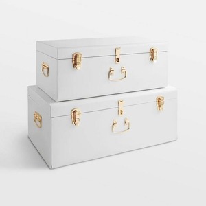 White and Gold Handmade Metal Material Iron Storage <b>Trunk</b> Set of 3 Pcs Nested Tin <b>Black</b> <b>Trunk</b> Storage Box - Product Image 1