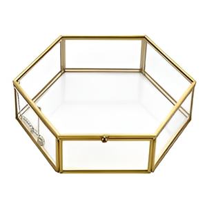 Joyero de latón y vidrio de diseño premium, caja de embalaje de joyería de lujo personalizada, caja de collar y brazalete de anillo de 2 compartimentos - Product Image 5