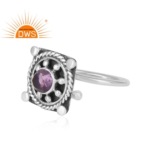 Fabricante de joyería de anillo apilable de piedras preciosas de amatista natural de plata esterlina oxidada de nuevo diseñador - Product Image 3