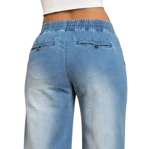 Custom Women's <b>Light</b> Blue Straight Leg Mid Waist Regular Fit Casual Vintage Wash Denim Jeans 100% Cotton Breathable Quick Dry - Product Image 4