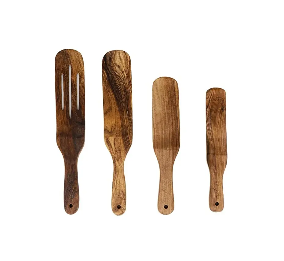 Utensílios De Cozinha De Casa Conjunto De 4 Colher De Madeira De Acácia Para Cozinhar Colheres De Talheres Premium Resistentes Ao Calor