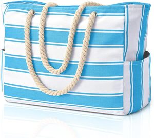 Grand sac de plage pour femme, couleur unie, imperméable, avec fermeture éclair, résistant au sable, pour la natation et la piscine - Product Image 5