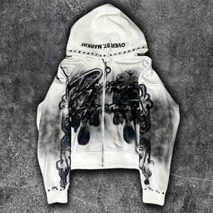 Sudadera con Capucha de Invierno para Hombre, 100% Algodón, con Estampado de Tinta, Hombros Caídos, Cierre de Cremallera, Bolsillo de Felpa, Bordado con Logotipo Personalizado, Lavado Ácido, Estilo Vintage - Product Image 1