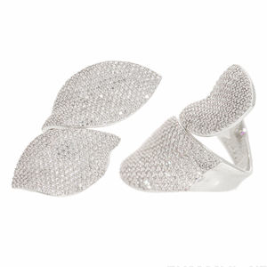 แหวนใบคู่สีทอง14K ประดับเพชรธรรมชาติเป็นประกายสำหรับแฟชั่นชั้นสูงที่หรูหรา - Product Image 5