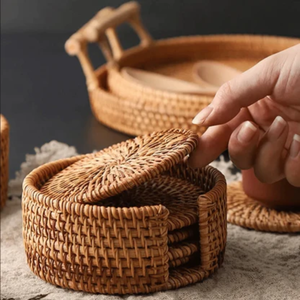 Eco Friendly Handmade Rattan <b>Coasters</b> Round Woven <b>Drink</b> Mats Natural Home Decor - Product Image 6