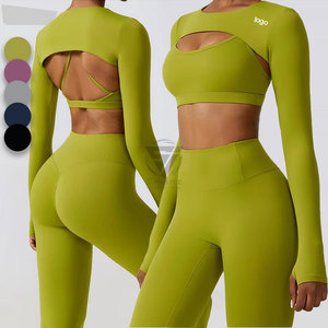 Ensemble de vêtements de sport pour femmes avec logo personnalisé, haut de yoga, leggings, tenue de course, respirant, séchage rapide, écologique, vêtements de sport pour la salle de sport et la remise en forme - Product Image 1