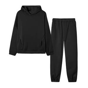 Men's Sportswear Two-Piece Set O-Neck <b>Hooded</b> Sweatshirt and Elastic Waist Drawstring Pants for Running for Sports - Product Image 1