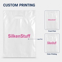 Sacs de courses en plastique personnalisés avec logo imprimé, couleur, épaisseur, emballage, poignée découpée en PE blanc, sacs cadeaux pour la vente au détail