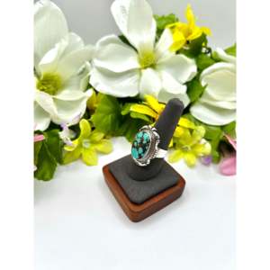Navajo Made #8 Turquoise Sterling Silver <b>Statement</b> <b>Ring</b> Size 8.75 Bezel Setting Inlay Everyday Wear Dainty Hip-Hop Fine Jewelry - Product Image 3