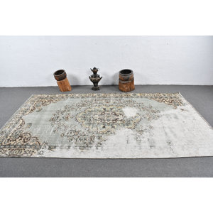 Alfombra clásica de lana turca Vintage de 5,6x9,8 pies, verde Beige, área rectangular grande para sala de pasillo, mosaico con respaldo de látex abstracto - Product Image 3