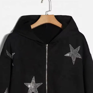 Clothing Manufacturer Low MOQ Custom High Quality 100% Polyester Rhinestone <b>Pattern</b> Zip up Crop Zipper <b>women's</b> hoodies - Product Image 5