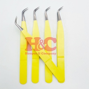 New Curved Tweezers <b>Mink</b> Private Label Logo Solid Stainless Steel <b>Eyelash</b> <b>Extension</b> Tweezers Durable Perfect Grip Black Tips - Product Image 4