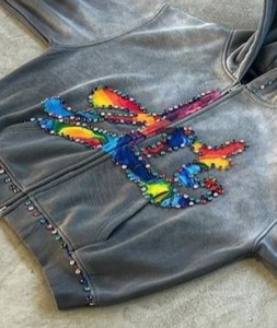 Sweat à capuche zippé avec strass coloré personnalisé 100% coton surdimensionné vêtements d'hiver pour hommes avec motif de lettres - Product Image 5