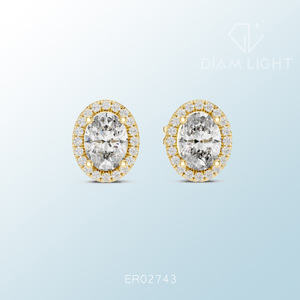 Certified IGI oval cluster diamond <b>stud</b> <b>earrings</b> VS F color clarity near colorless premium diamond cluster <b>studs</b> - Product Image 1