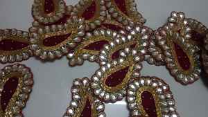 Golden Zari Paisley <b>Applique</b> Patch Handcrafted Embroidered for Mango Motif Saree Ethnic Wedding Decor Fabric Heart Stones Decor - Product Image 5