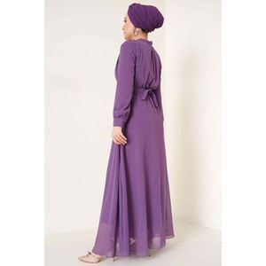 ชุดเดรสผ้าชีฟองเข็มขัดกระจกสีม่วงแดง - Product Image 4