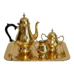 Service à thé en acier inoxydable, cafetière, pot à lait, pot à sucre, plateau, ensemble décoratif pour salon - Product Image 2