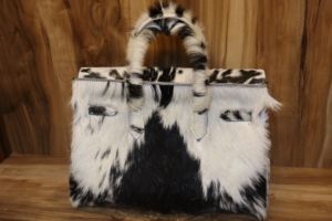 Western Style Cowhide Leather Tote Bag with <b>Fur</b> Handmade Womens Shoulder Purse - Product Image 6