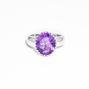 แหวนพลอยพลอยพลอยสีม่วงธรรมชาติทำจากเงินสเตอริง925พลอยเจียระไนแบบคลาสสิกสำหรับงานแต่งงาน - Product Image 1