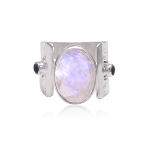 Meilleure qualité naturel blanc arc-en-ciel pierre de lune 925 pierres précieuses en argent sterling à la main bague en argent bijoux en gros usine - Product Image 1