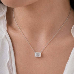 18K White Gold <b>Emerald</b> Cut Filled IGI Certified Lab Grown Diamond Natural Side Stones Classic 6gm <b>Pendant</b> Charms Women's - Product Image 1