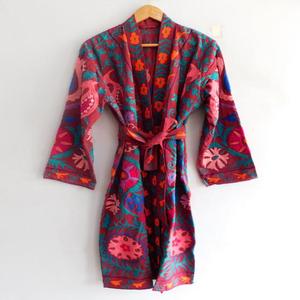 Handmade Women's Suzani Jacket Embroidered Cotton Winter <b>Coat</b> in Long or Short Robe Style Boho Style - Product Image 4