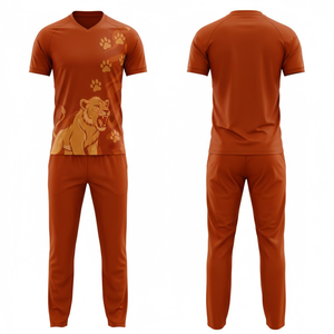 Uniforme Profesional de Cricket para Hombre |   Conjunto Deportivo Sublimado Transpirable de Jersey y Pantalones Naranja con Gráfico de León y Huella de Pata - Product Image 3