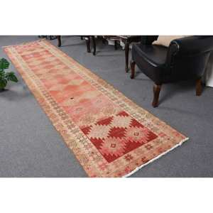 Tapis en laine turque rouge vintage 28x11.9ft tissage plat Patchwork Design pour décorations de salon ou utilisation de voiture avec support en latex - Product Image 1