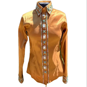 Tela de tafetán elástica hecha a mano Cowgirl Western Show Shirt para ropa ecuestre y equitación - Product Image 1