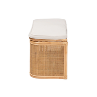 Vente en gros Banc de rangement bohème en rotin naturel Banc pouf de rangement pour entrée avec coussin du Vietnam