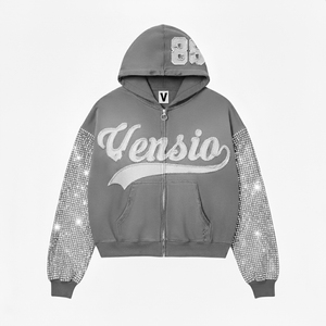 Vente en gros de sweat à capuche oversize d'automne brodé numérique 100% coton haut Streetwear épaule tombante strass jeunesse - Product Image 1