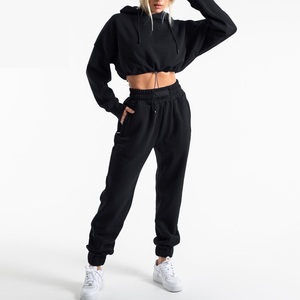 Sweat à capuche en coton personnalisable pour femmes, couleur unie, taille ajustable avec cordon de serrage pour l'hiver Streetwear Crop Top Hoodies - Product Image 3