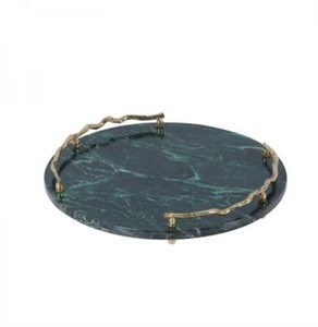 Elegant round & Rectangle Shaped Marble Serving <b>Tray</b> with Gold & Brass Handles for Vanity or Display - Product Image 2